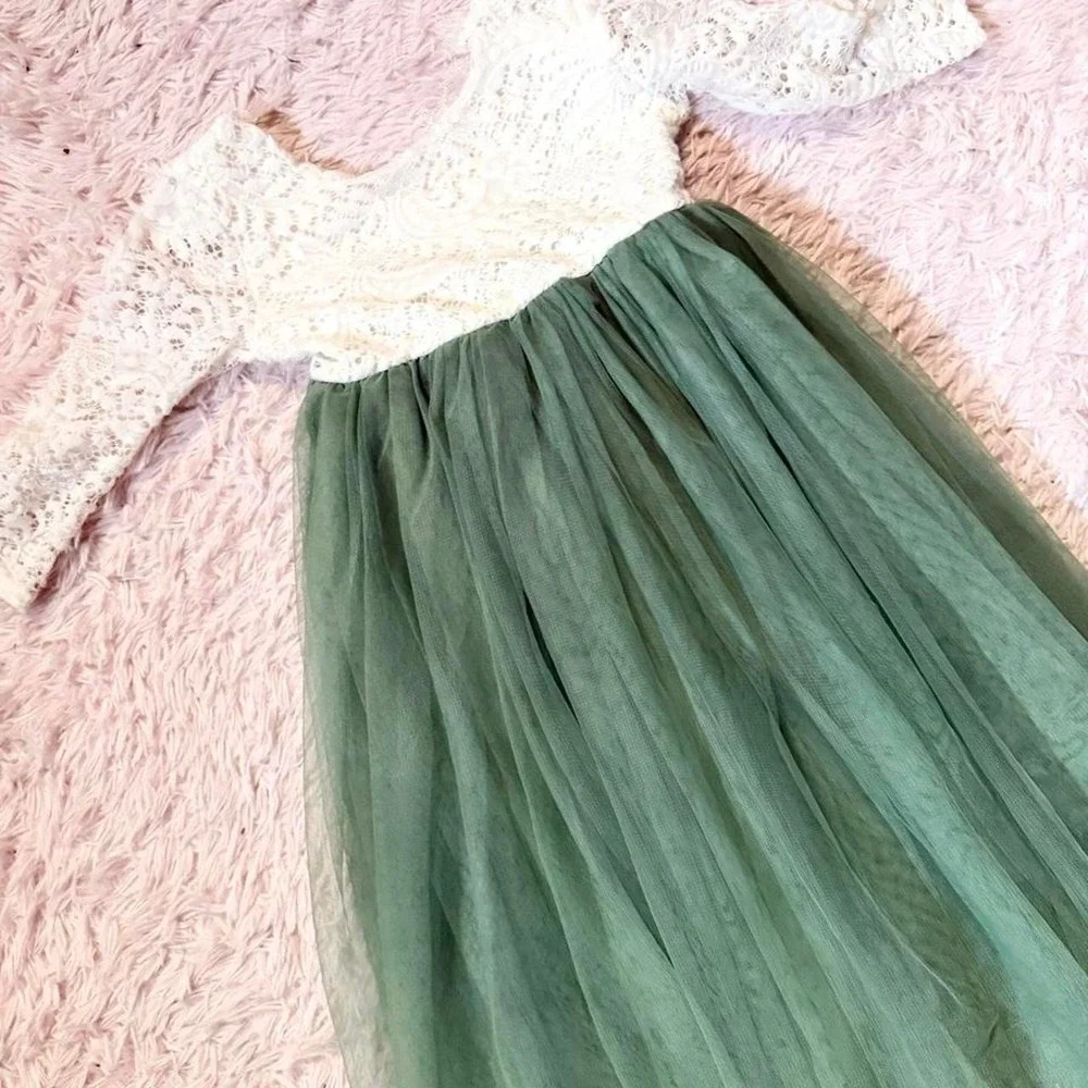 Whimsical Fairy Flower Girl Soft Artisan Delicate Forest Core Lace Dress Girls 6